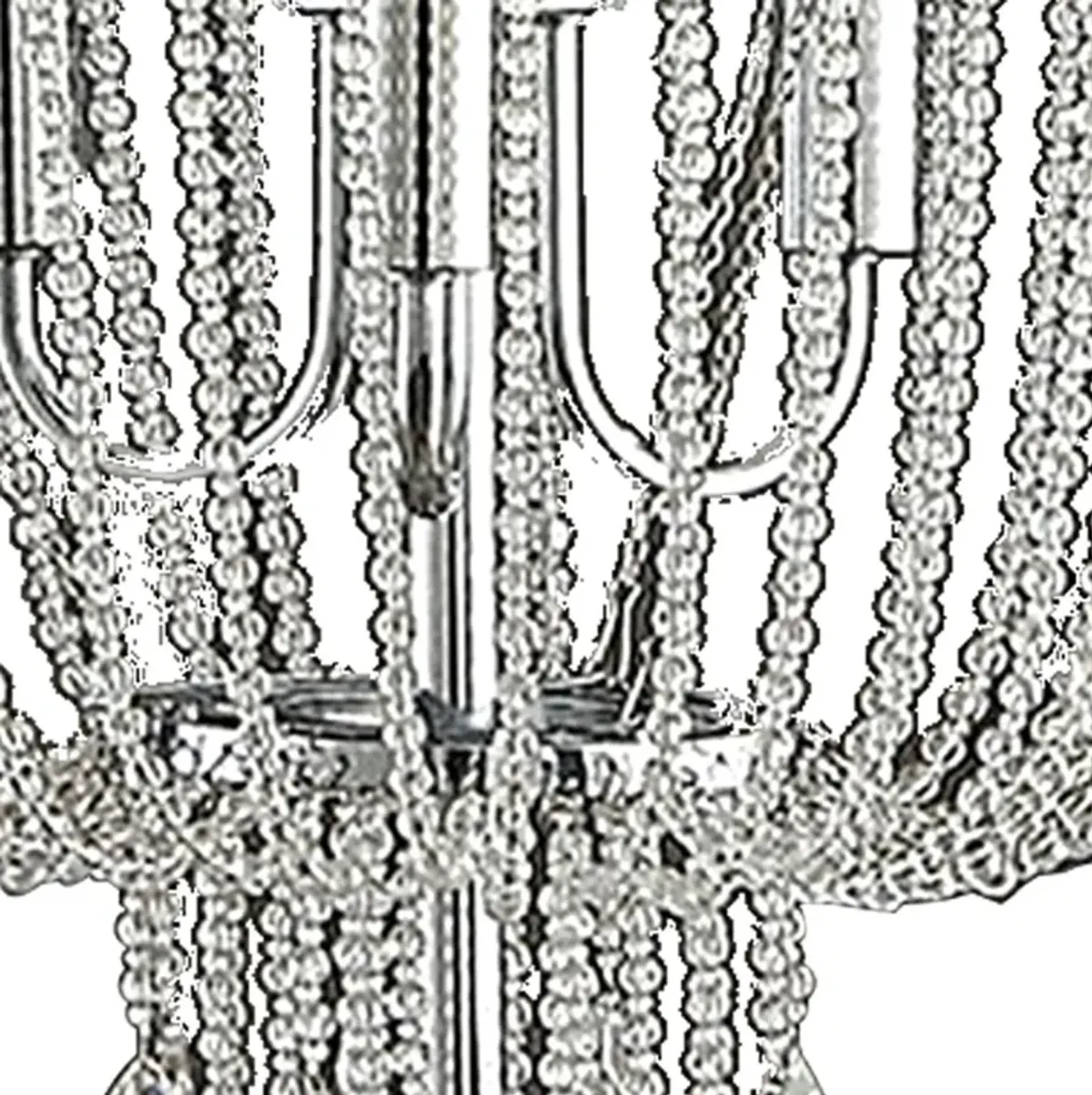 Cara 27 Inch Table Lamp, Hanging Drop Design, Crystal and Metal, Chrome-Benzara