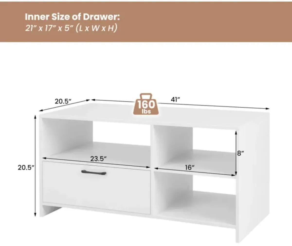 Hivvago Modern Media Console Table with 3 Open Compartments and 1 Storage Drawer-White