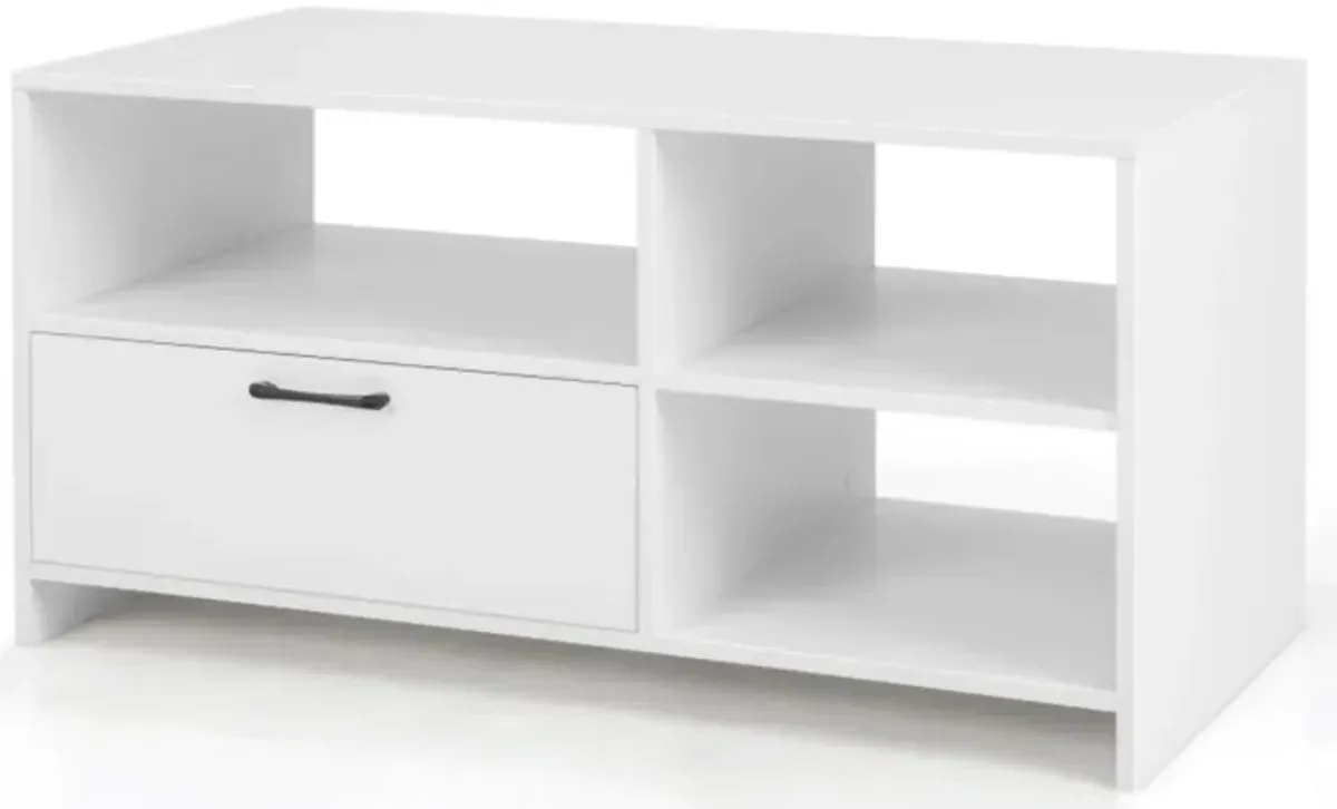 Hivvago Modern Media Console Table with 3 Open Compartments and 1 Storage Drawer-White