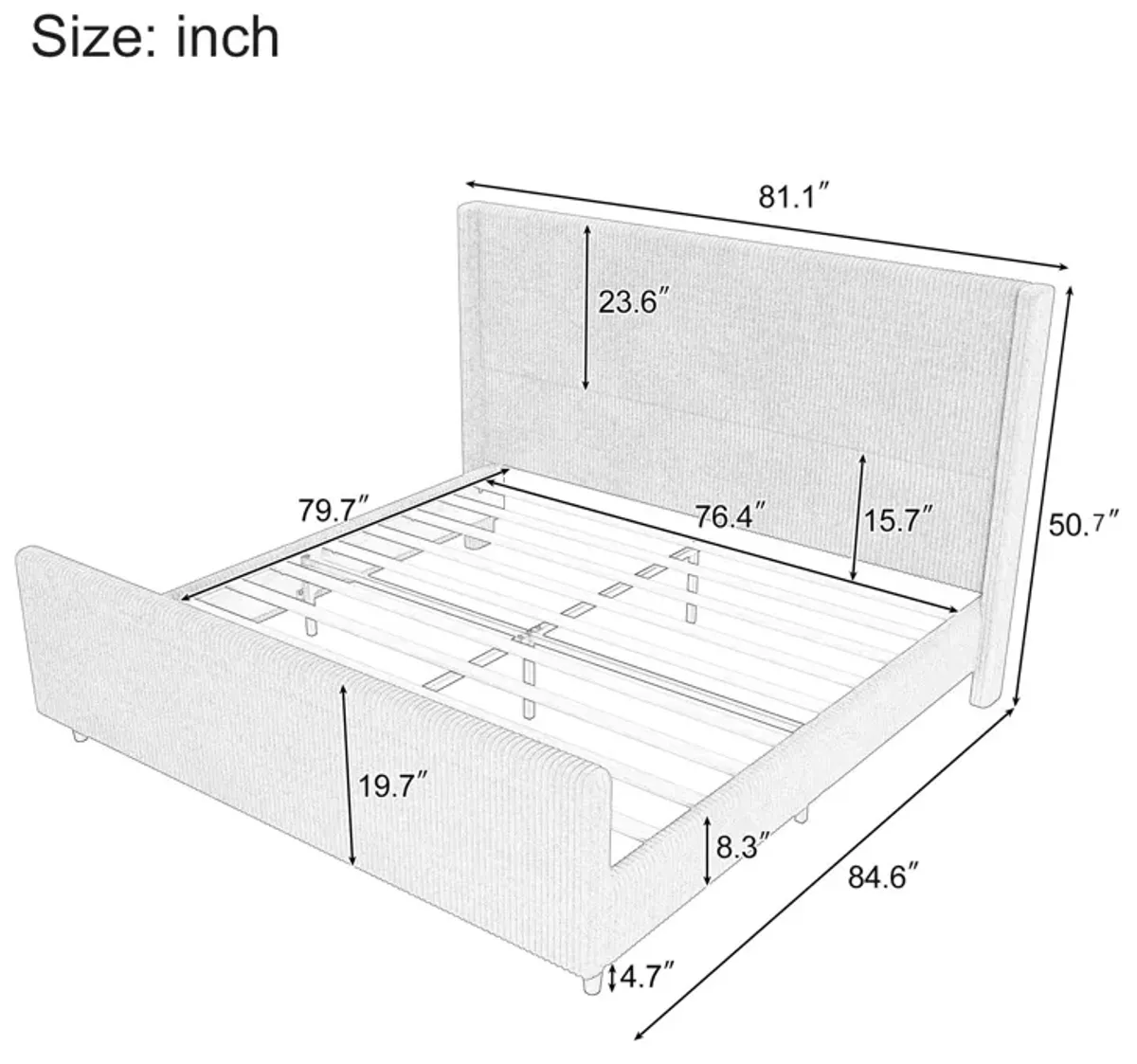 Merax High Headboard Corduroy Platform Bed Bedroom Furniture