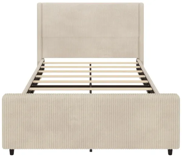 Merax High Headboard Corduroy Platform Bed Bedroom Furniture