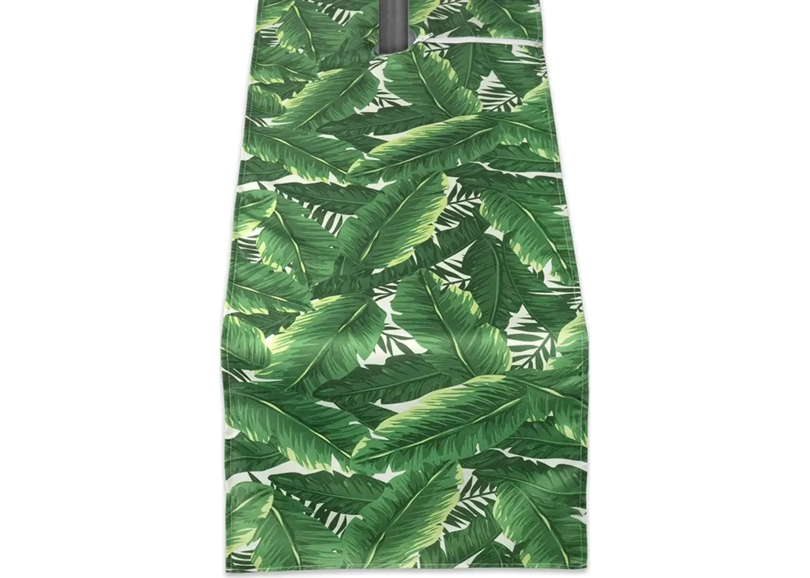 108" Green and White Banana Leaf Outdoor Table Runner With Zipper