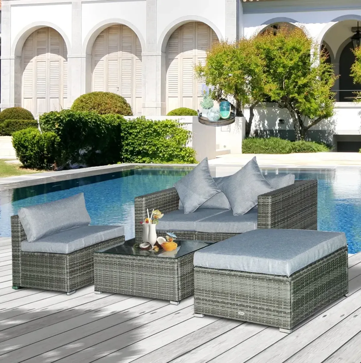 Mixed Grey Outdoor Set: 5-Piece PE Rattan Wicker Sofa Sectional