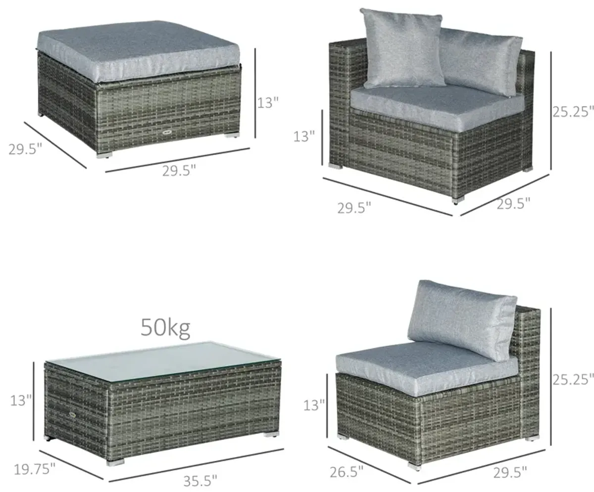 Mixed Grey Outdoor Set: 5-Piece PE Rattan Wicker Sofa Sectional