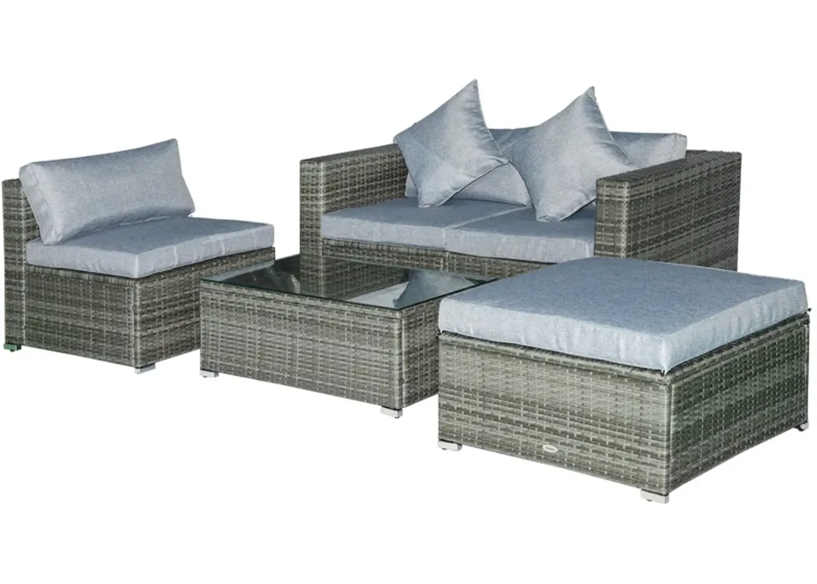 Mixed Grey Outdoor Set: 5-Piece PE Rattan Wicker Sofa Sectional