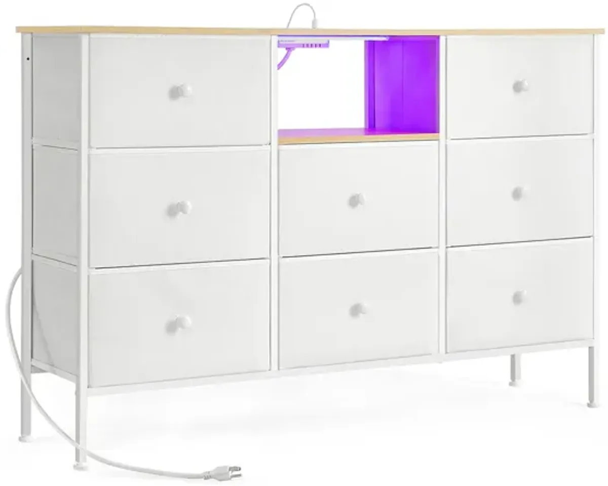 Fabric Dresser with Power Outlets & LED Lights – Stylish Chest of Drawers