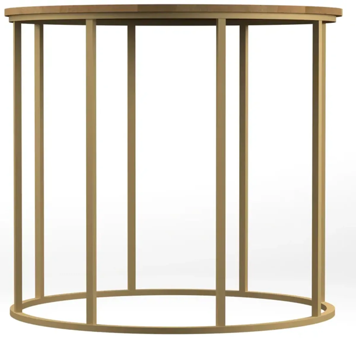 19 Inch Side End Table, O Round Shape Natural Mango Wood Top, Brass Powder Coated Open Frame