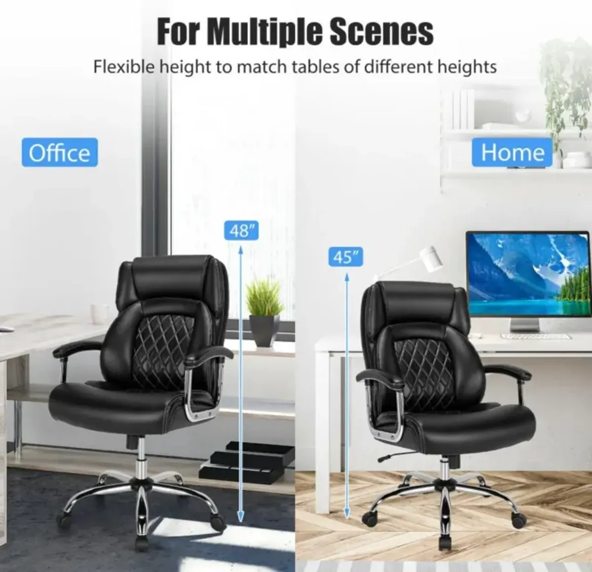 Hivvago Height Adjustable Big and Tall Office Chair Computer Desk Chair with Metal Base