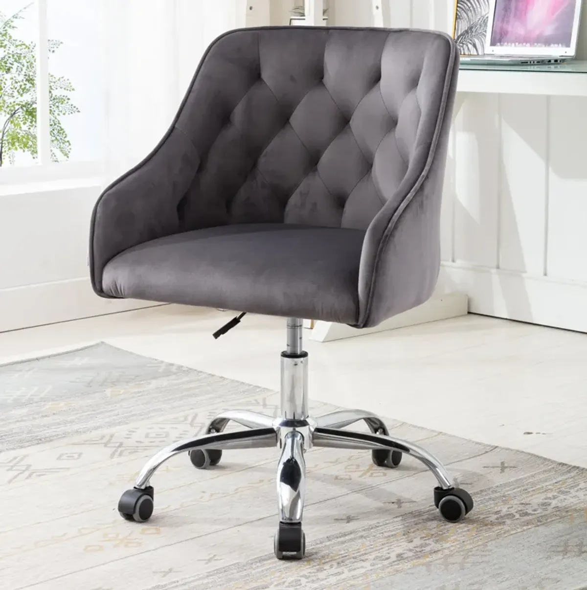 MONDAWE Velvet Cute Computer Chair, Wheels Swivel Height Adjustable Swivel Task Chair for Home Office