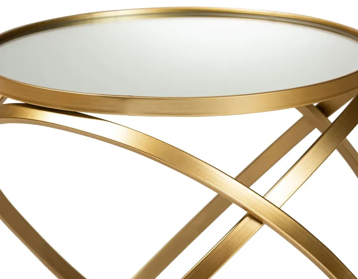 Baxton Studio Desma Glam And Luxe Gold Finished Metal And Mirrored Glass End Table