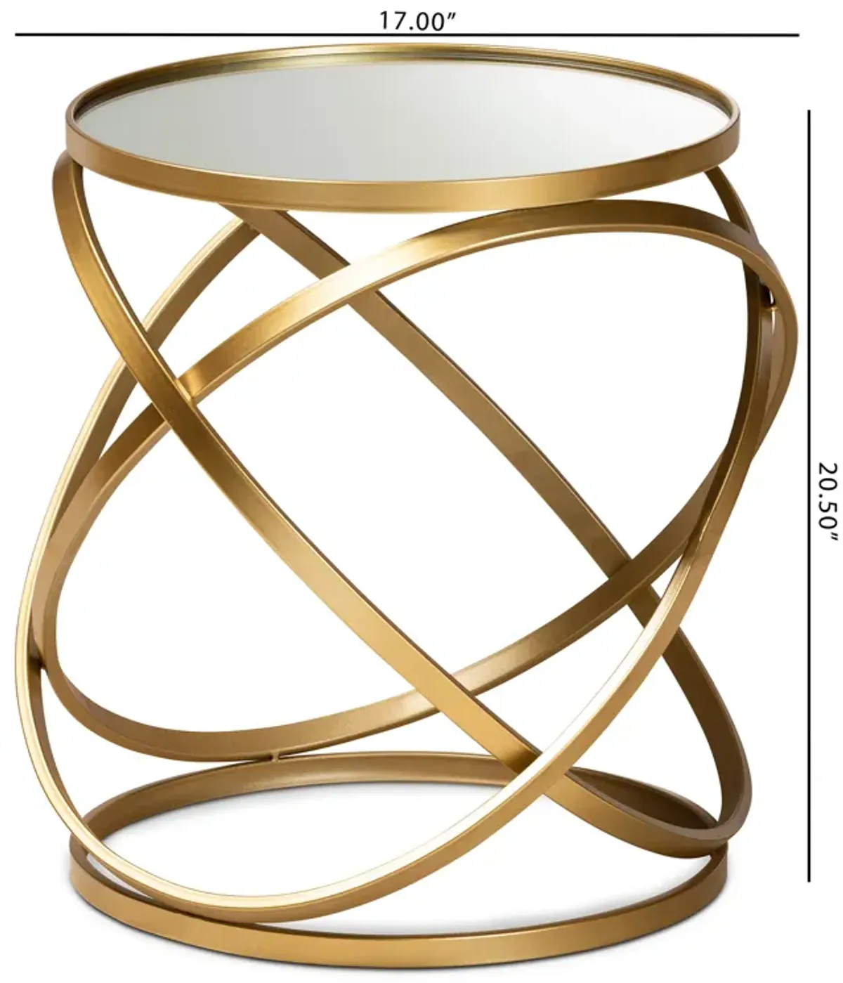 Baxton Studio Desma Glam And Luxe Gold Finished Metal And Mirrored Glass End Table