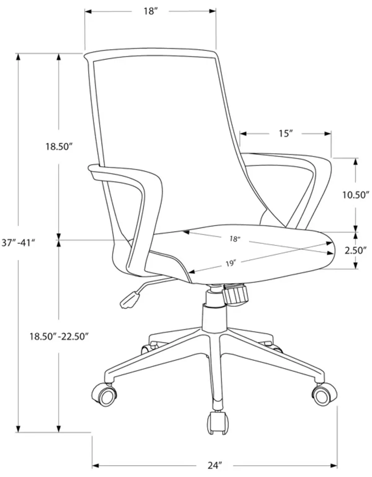 Monarch Specialties I 7297 Office Chair, Adjustable Height, Swivel, Ergonomic, Armrests, Computer Desk, Work, Metal, Mesh, Black, Grey, Contemporary, Modern