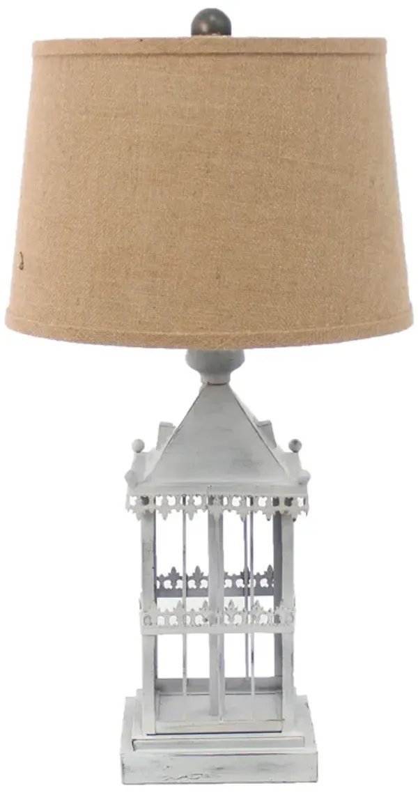 Hivvago 26" Gray Metal Table Lamp With Brown Drum Shade