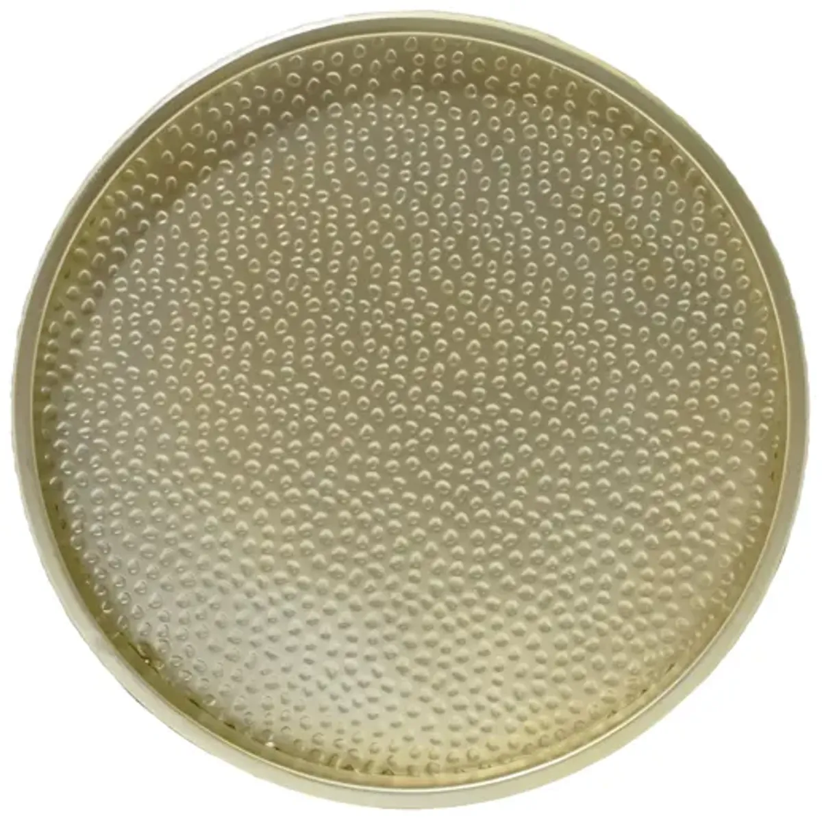 Bet Side End Table Set of 2, 16 Inch Round Tray, Modern Hammered Gold - Benzara