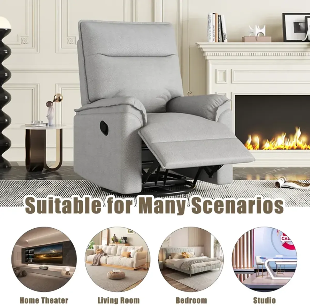 360 Degree Swivel Recliner Manual Recliner Chair Theater Recliner Sofa For Living Room, Grey