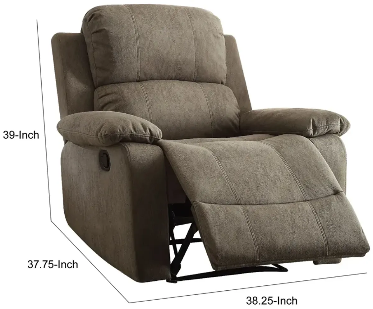 Contemporary Microfiber Upholstered Metal Recliner with Pillow Top, Gray-Benzara