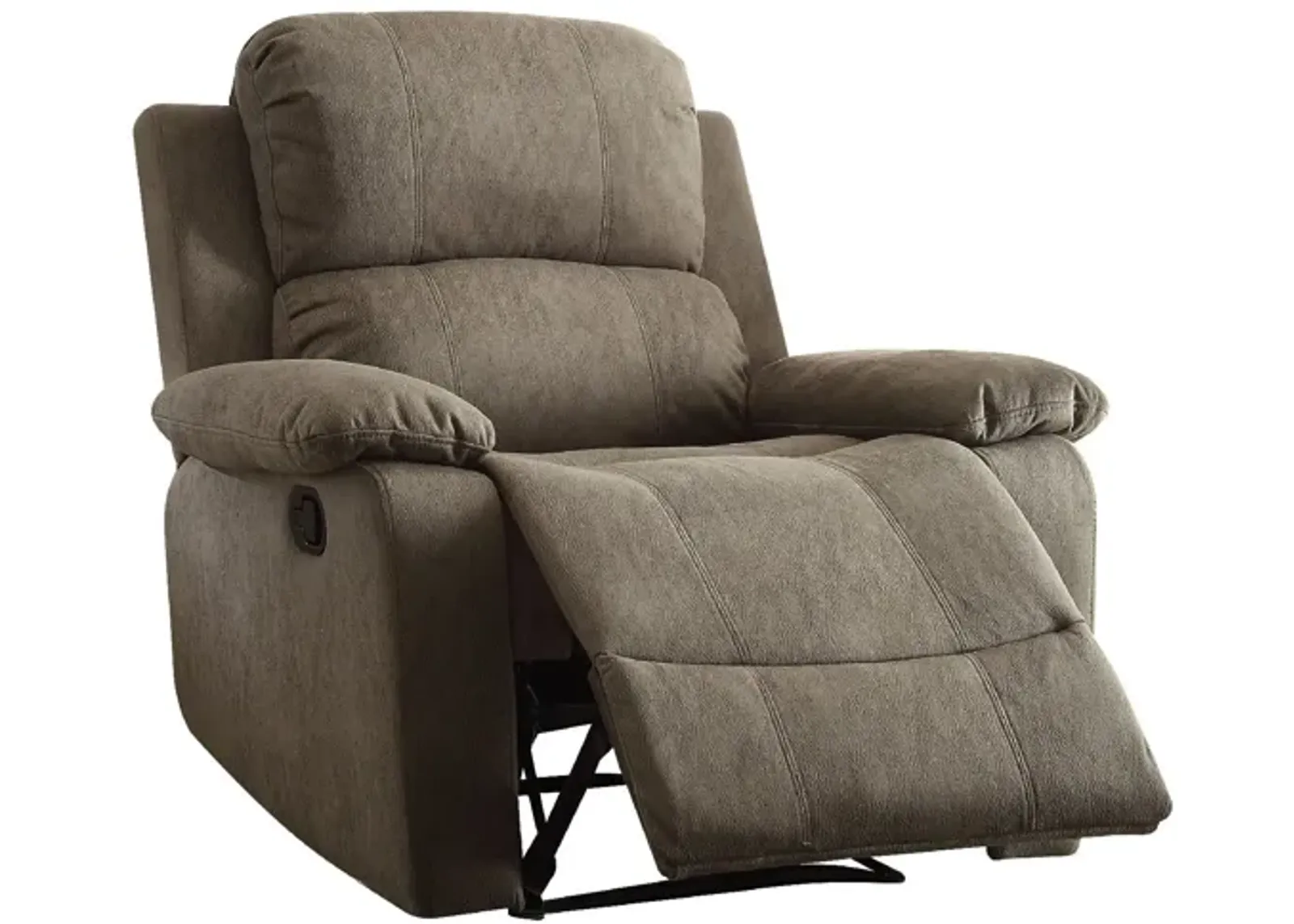 Contemporary Microfiber Upholstered Metal Recliner with Pillow Top, Gray-Benzara