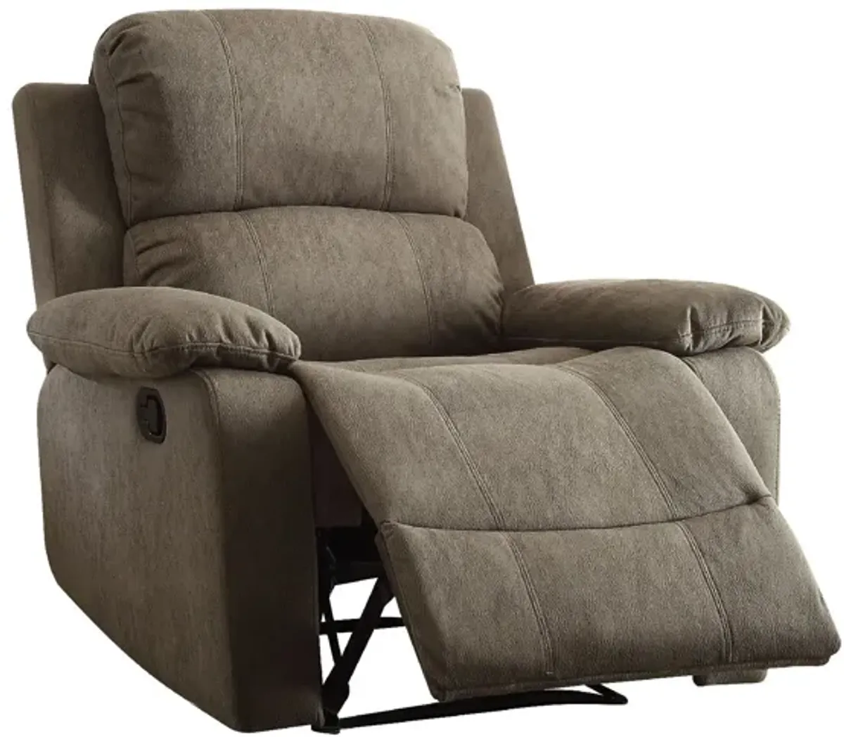 Contemporary Microfiber Upholstered Metal Recliner with Pillow Top, Gray-Benzara