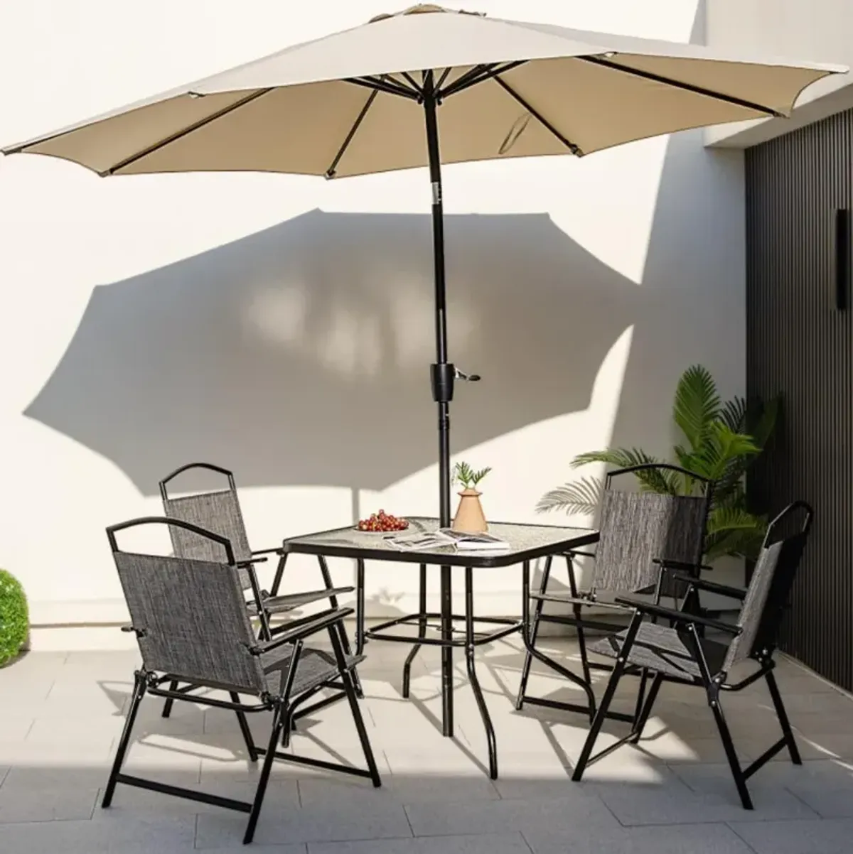 Hivvago Outdoor Dining Table Square Tempered Glass Table with Umbrella Hole