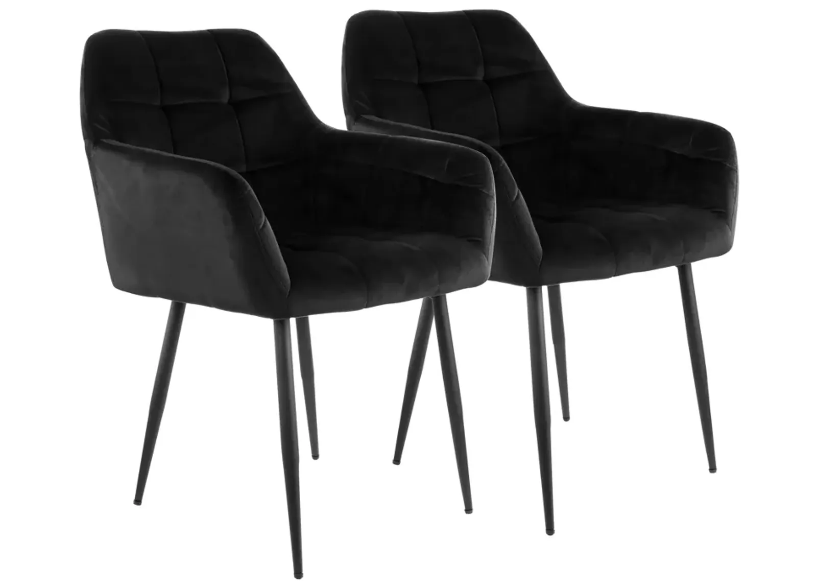 Elama 2 Piece Velvet Tufted Accent Chair in Black with Black Metal Legs