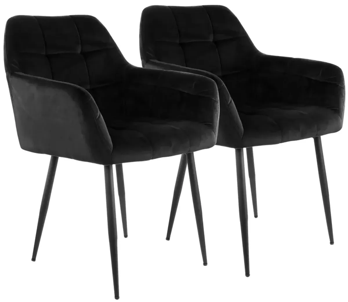 Elama 2 Piece Velvet Tufted Accent Chair in Black with Black Metal Legs