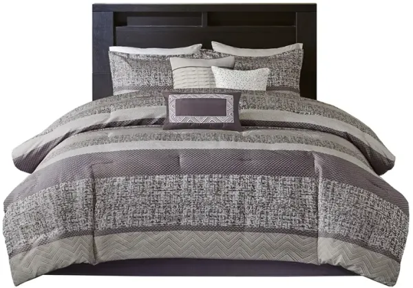 Gracie Mills Hickman 7-Piece Transitional Striped Jacquard Comforter Set