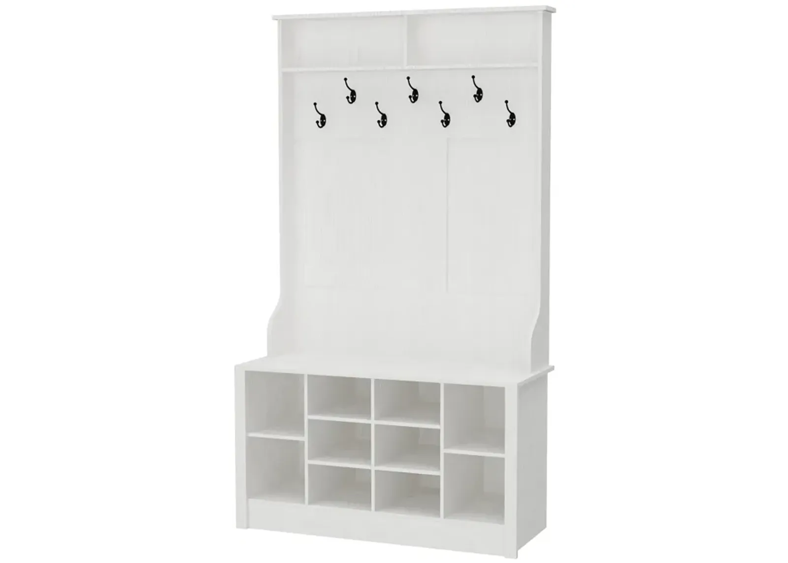 68.5 in. White Wood 3-in-1 Hall Tree Coat Rack Storage Bench with 7-Metal Double Hooks and Shelves