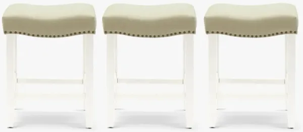 WestinTrends 24" Upholstered Saddle Seat Antique White Counter Stool (Set of 3)