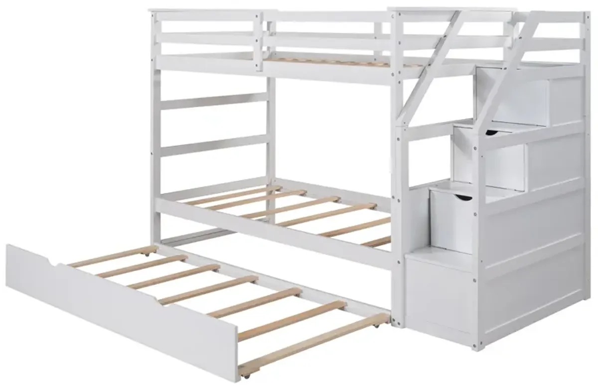 Twin-Over-Twin Bunk Bed With Twin Size Trundle And 3 Storage Stairs