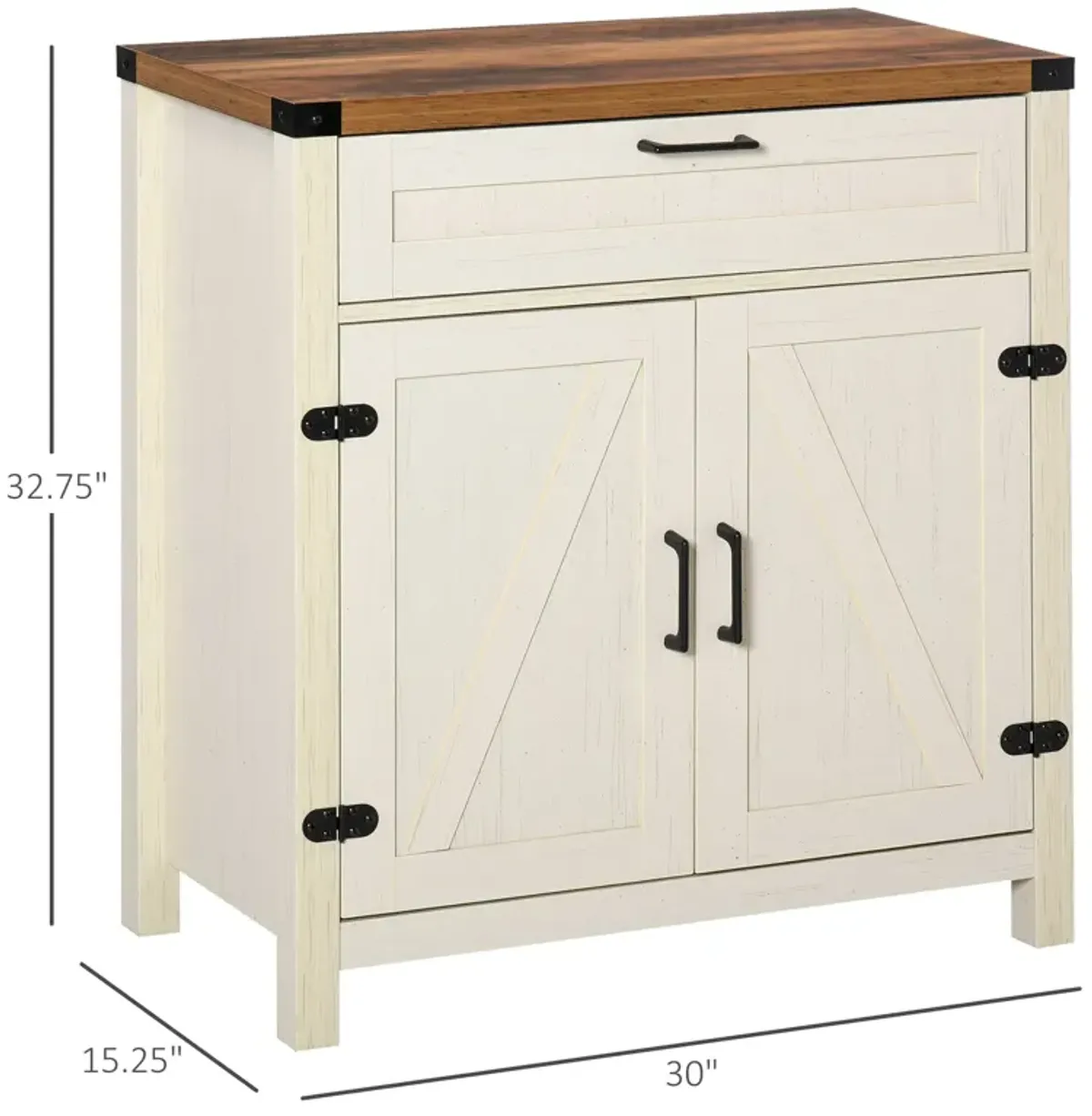 White Kitchen Organizer: Farmhouse Style Sideboard with Drawer