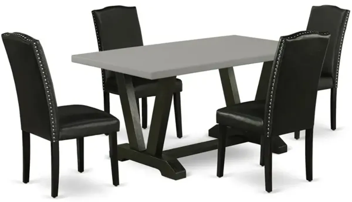 East West Furniture V696EN169-5 5-Pc Modern Dining Set - 4 Parson Dining Room Chairs and 1 Modern Rectangular Cement Dining Table with High Stylish Chair Back – Wire Brushed Black Finish