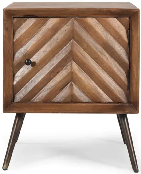 Streamdale Mid-Century Modern Mango Wood Cabinet With Chevron Tile Door