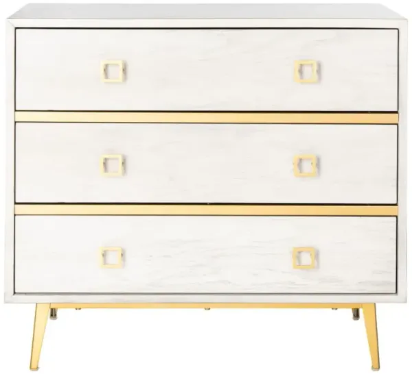 Safavieh Katia 3 Drawer Chest, White Wash/Gold