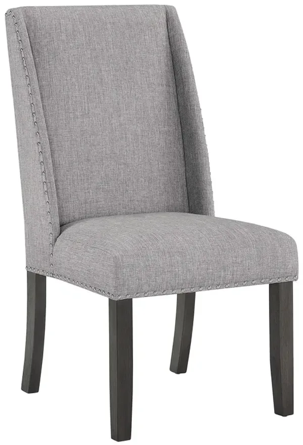 Amber 27 Inch Dining Side Chair Set of 2, Cushioned Gray Fabric Upholstery - Benzara