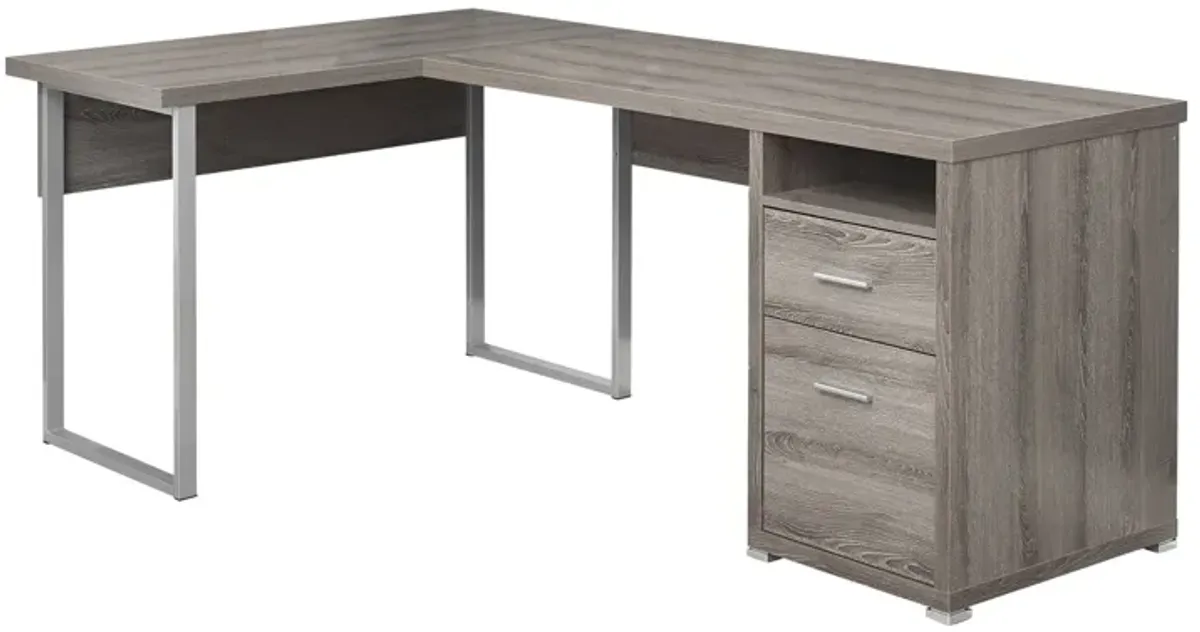 Computer Desk, Home Office, Corner, Left, Right Set-Up, Storage Drawers, 80"L, L Shape, Work, Laptop, Metal, Laminate, Brown, Grey, Contemporary, Modern