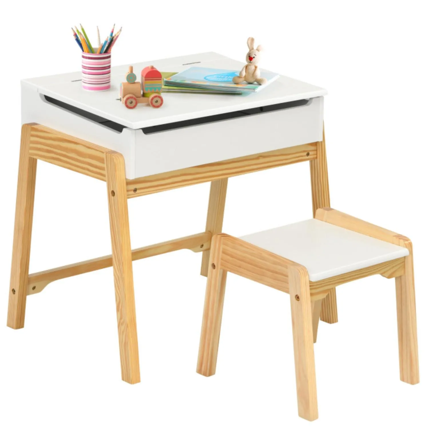 Kids Activity Table and Chair Set with Storage Space for Homeschooling