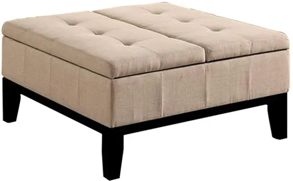 Orin 36 Inch Ottoman, Split Storage Lid, Tufted Beige Upholstery, Wood - Benzara