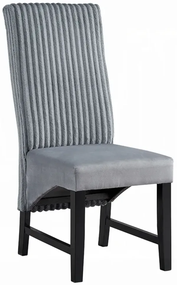 Jory Dining Chair Set of 2, Padded Seat n Back, Gray Corduroy, Black - Benzara