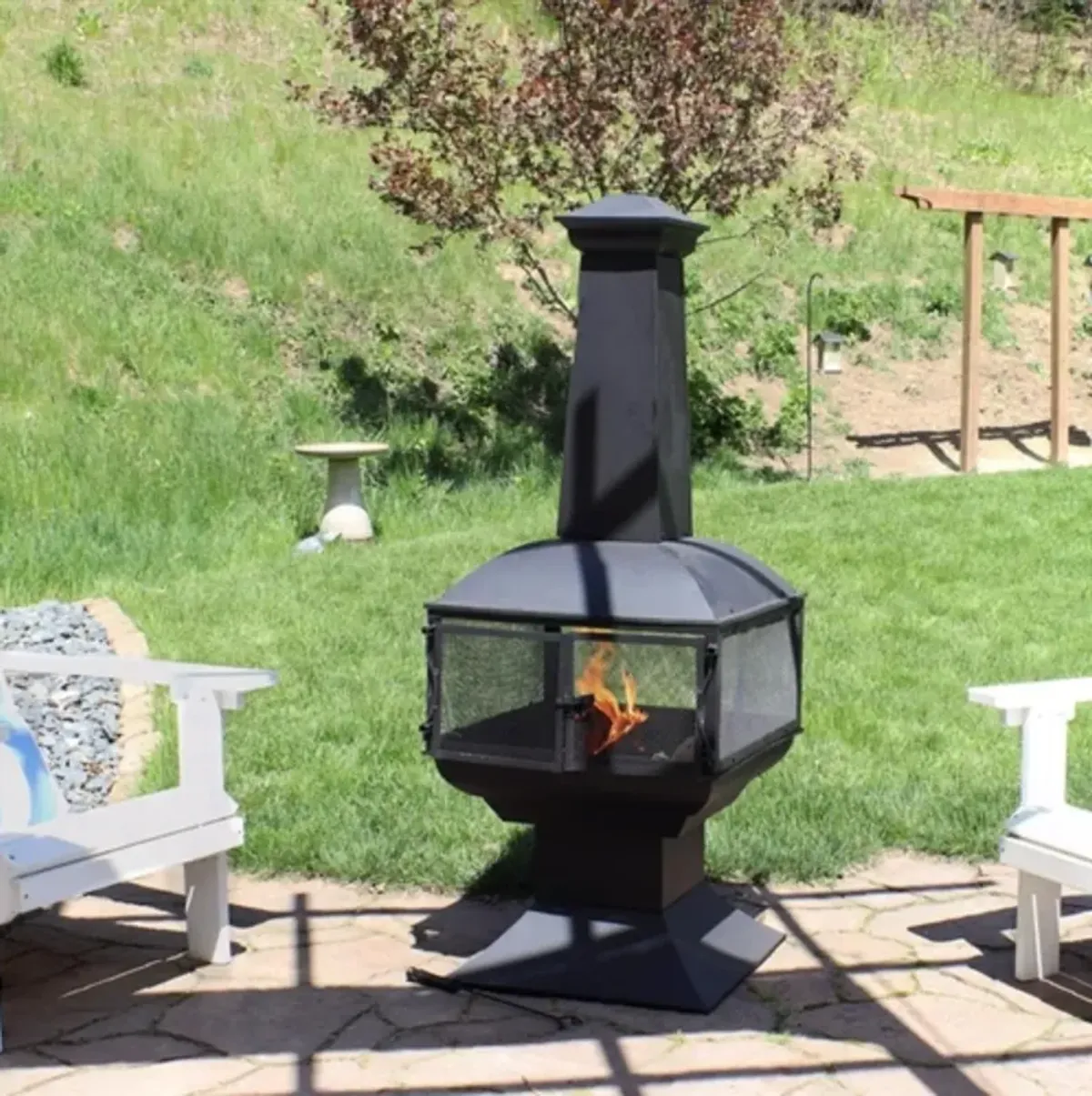 Hivvago Large Black Outdoor Steel Chimenea Wood Burning Fire Pit