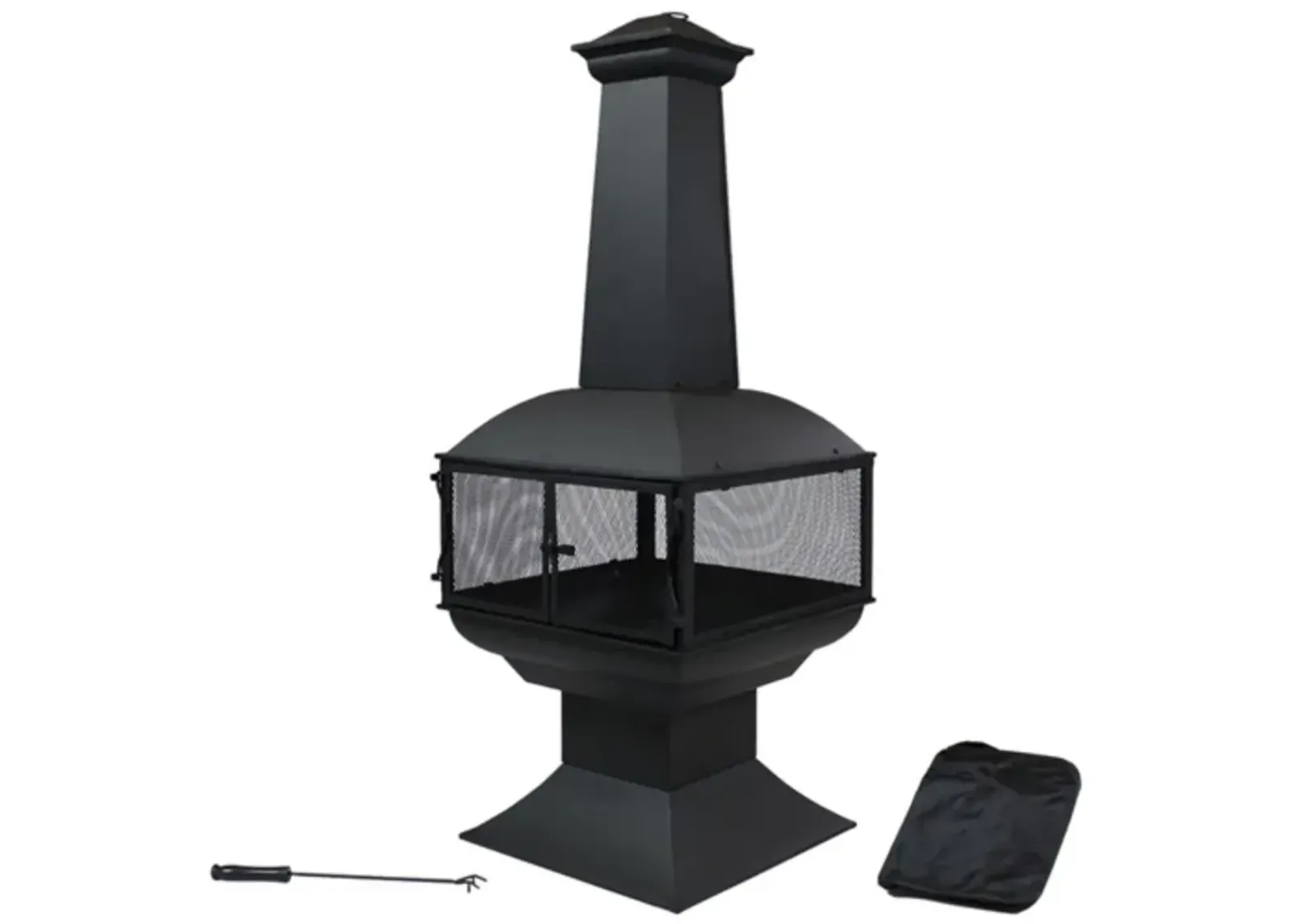 Large Black Outdoor Steel Chimenea Wood Burning Fire Pit