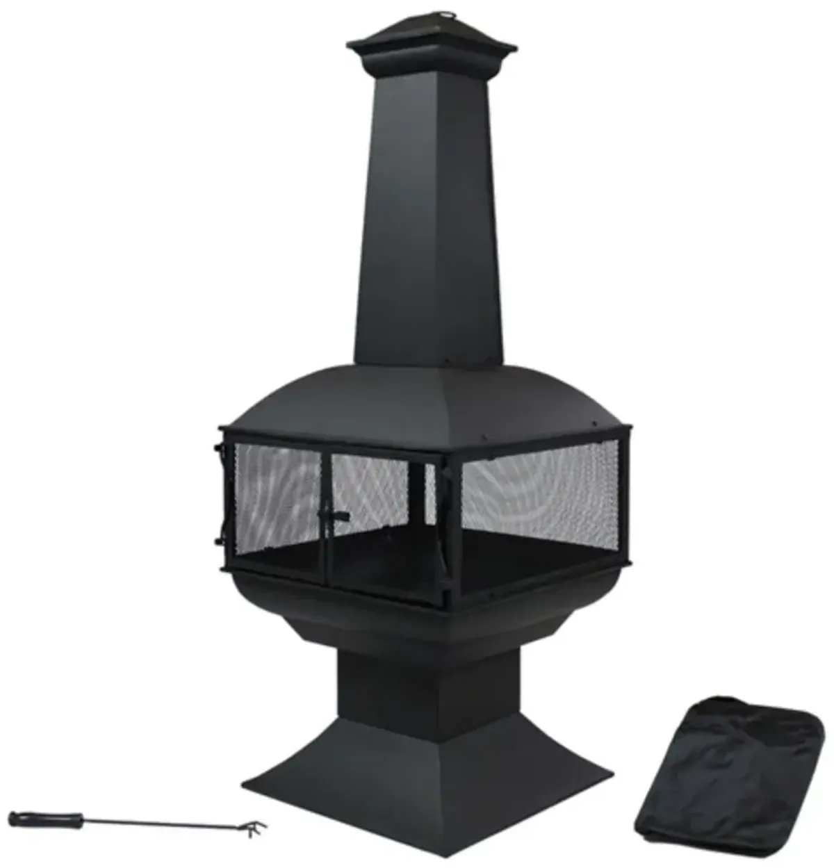 Large Black Outdoor Steel Chimenea Wood Burning Fire Pit