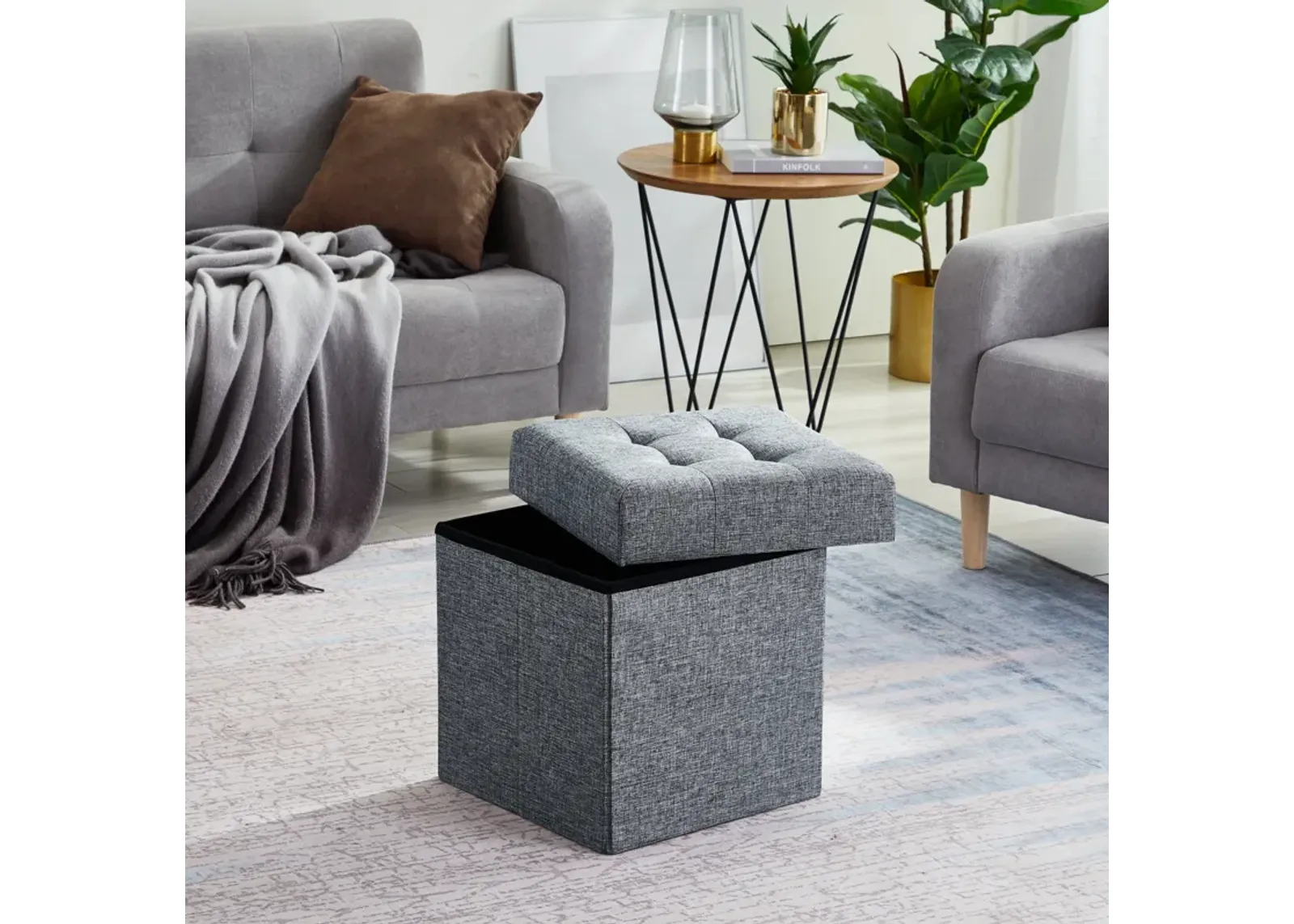 Foldable Tufted Storage Ottoman