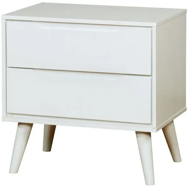 2 Drawer Wooden Nightstand with Recessed Drawer Fronts, White-Benzara