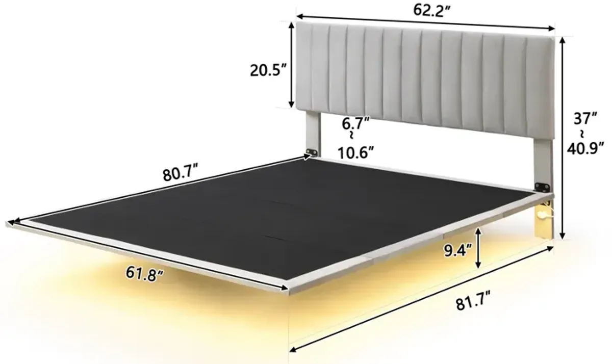 Merax Modern Velvet  Platform Bed with Sensor Light