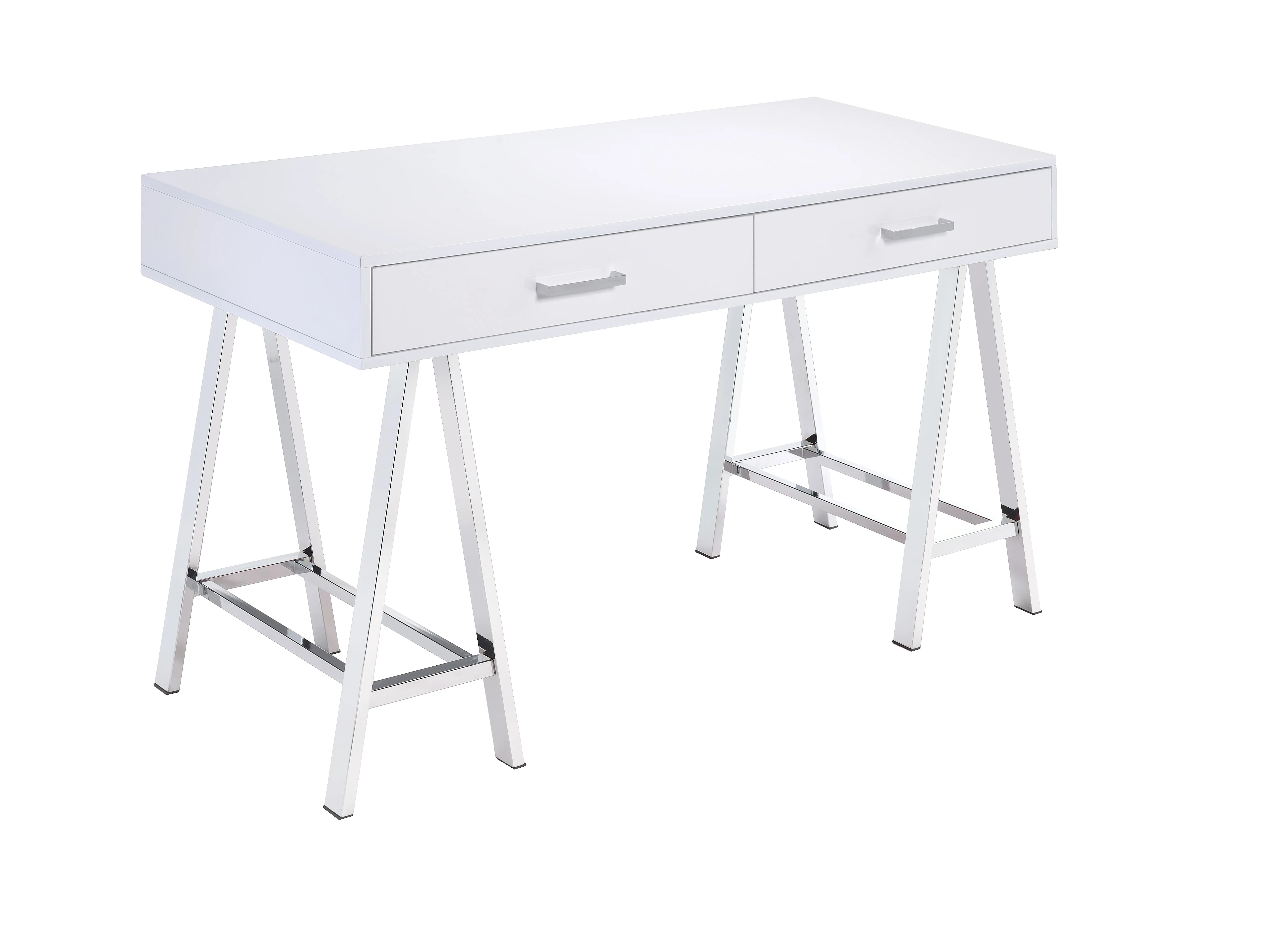 ACME Coleen Writing Desk(Same AC00901), White High Gloss & Chrome