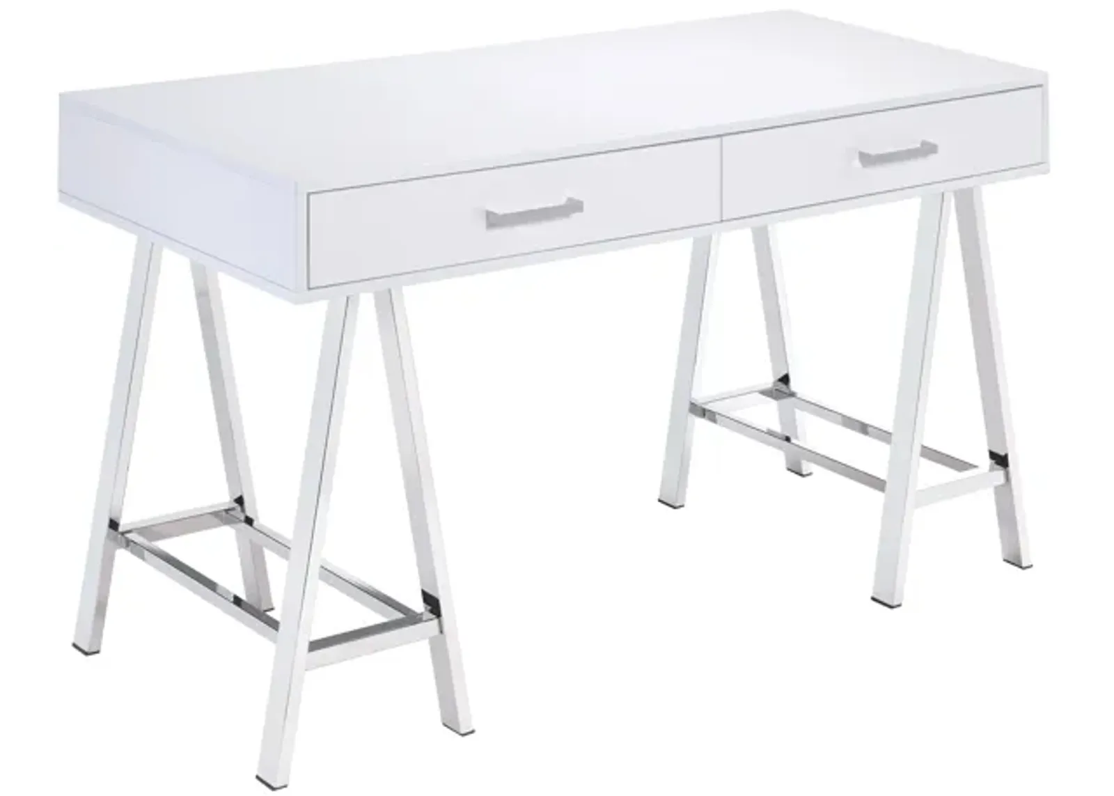 ACME Coleen Writing Desk(Same AC00901), White High Gloss & Chrome