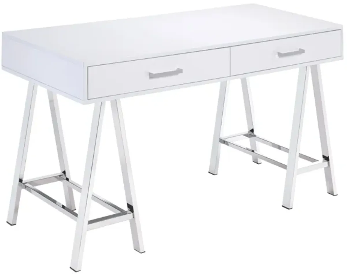 ACME Coleen Writing Desk(Same AC00901), White High Gloss & Chrome