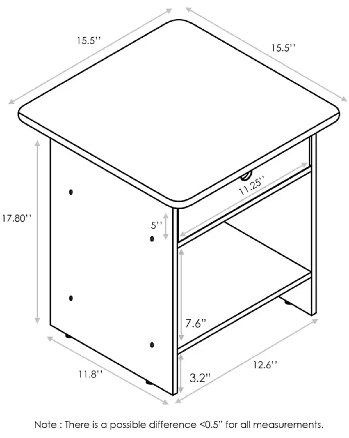 Furinno 2-10004DWN End Table/ Night Stand Storage Shelf with Bin Drawer, Dark Walnut, Set of two