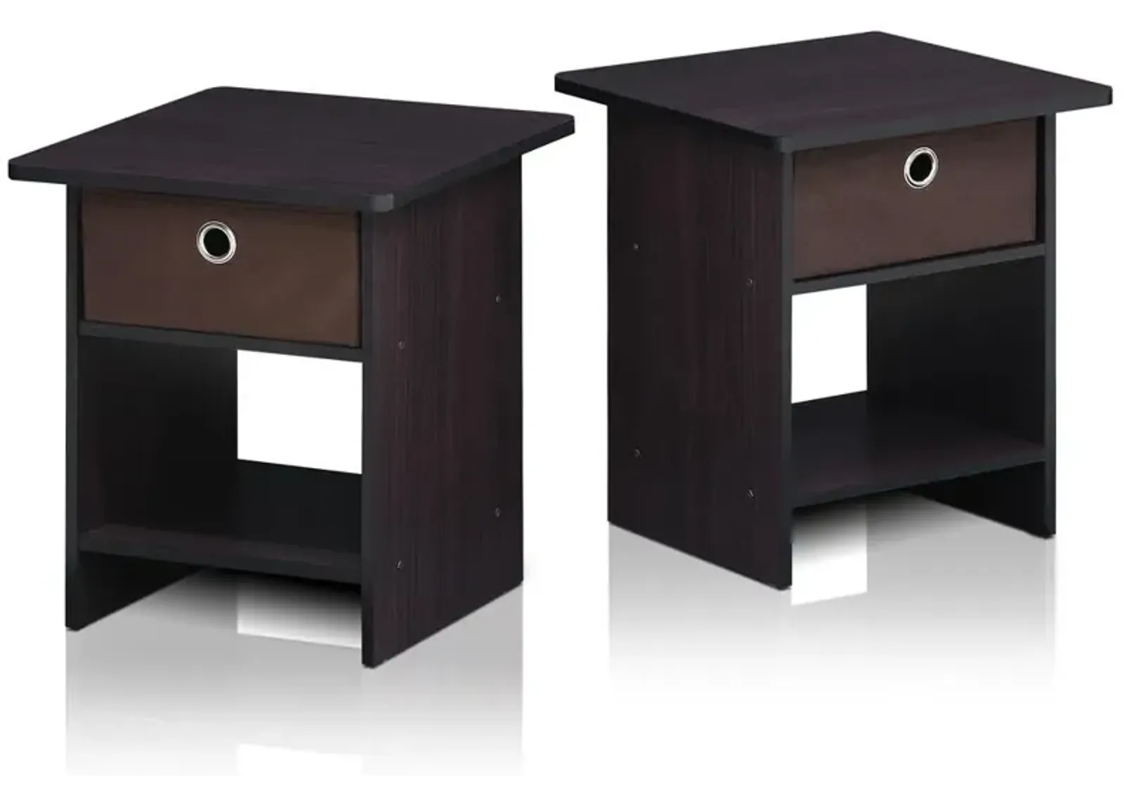 Furinno 2-10004DWN End Table/ Night Stand Storage Shelf with Bin Drawer, Dark Walnut, Set of two