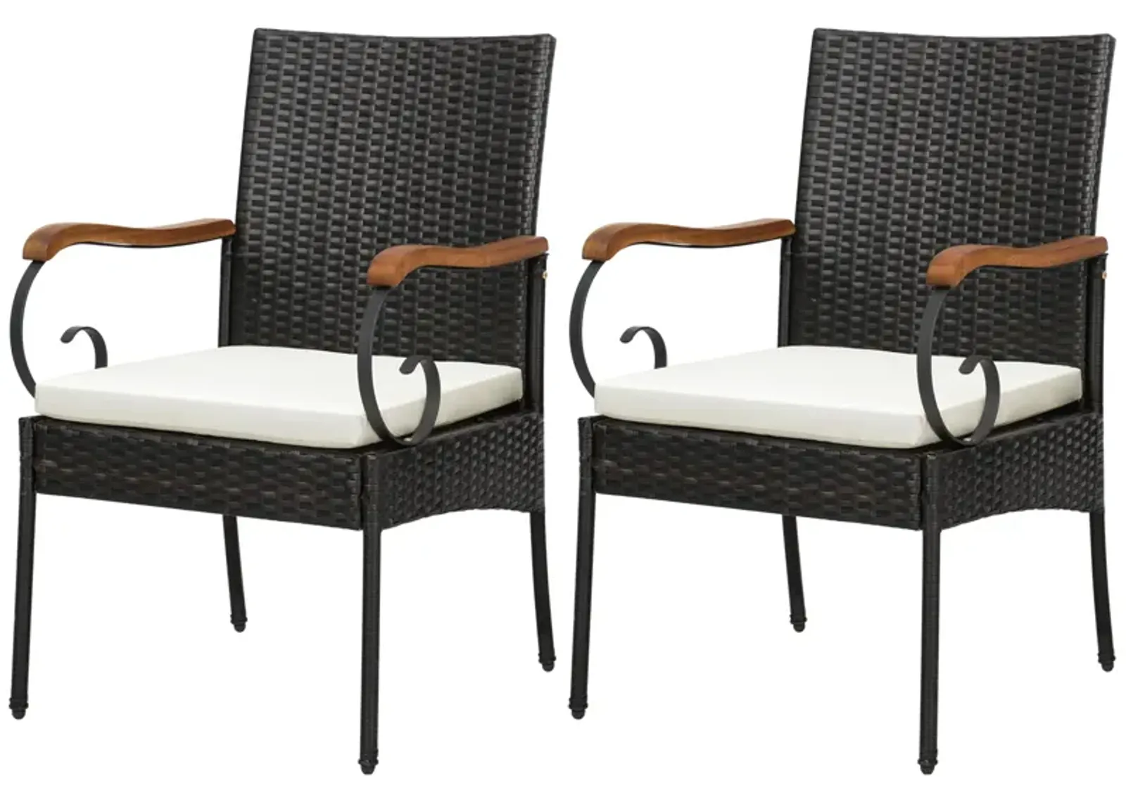 Outdoor PE Wicker Chair with Acacia Wood Armrests